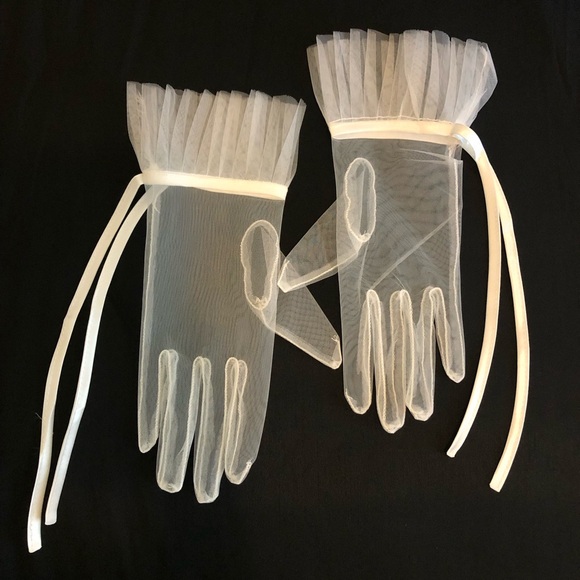 Accessories - Elegant Sheer White Gloves with Ribbon
